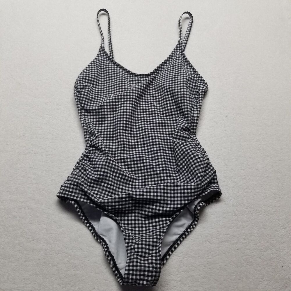 Kona Sol M Swimsuit One Piece Black White Plaid Classic Preppy Swim Beach Pool